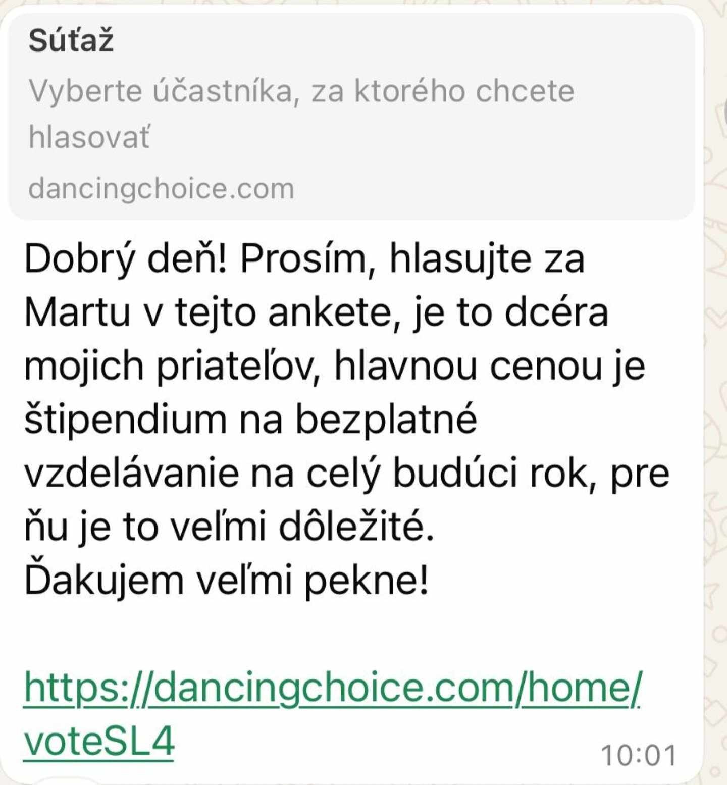 Whatsapp podvodna sprava hlasujte